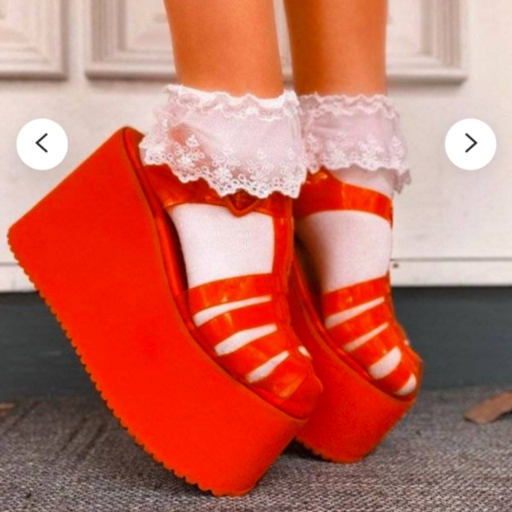 Dolls Kill Red Platform Wedge Mary Jane Shoes